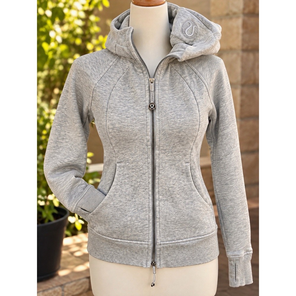 Lululemon Scuba Hoodie Women Size 4 Heather Gray Full Zip Jacket Thumbholes - Picture 1 of 16